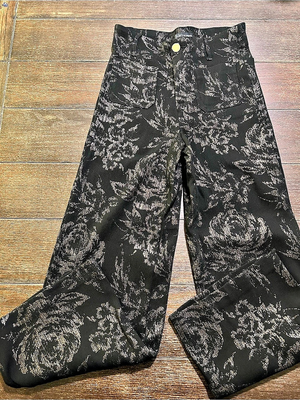 Jules & Leopold Floral Wide Leg Pants in Black & Pink Size Small Like New